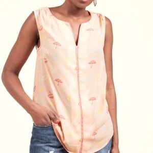 ModCloth Peach Sleeveless Top with Umbrella Print